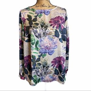 Ellos White Floral Blouse Top Shirt Plus Size 14 keyhole